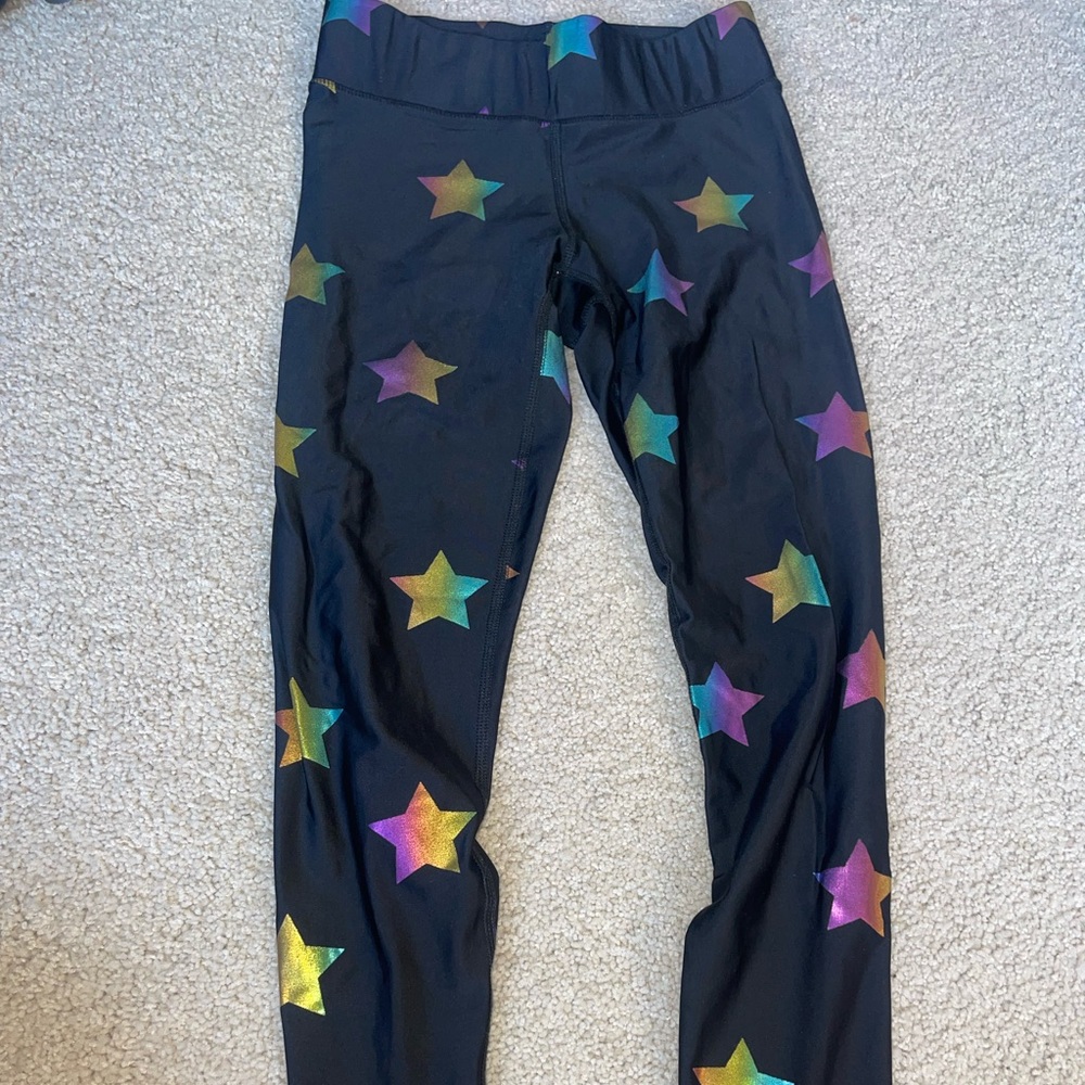 Terez black rainbow star leggings, size Small